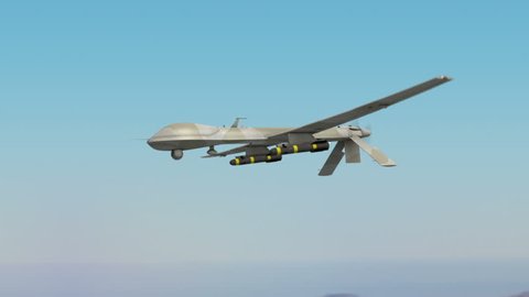 Military air drone fires missiles 
