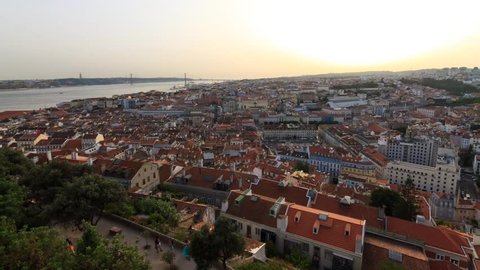 Beautiful Full HD timelapse of a sunset over Lisbon, Portugal,  seen from the castle