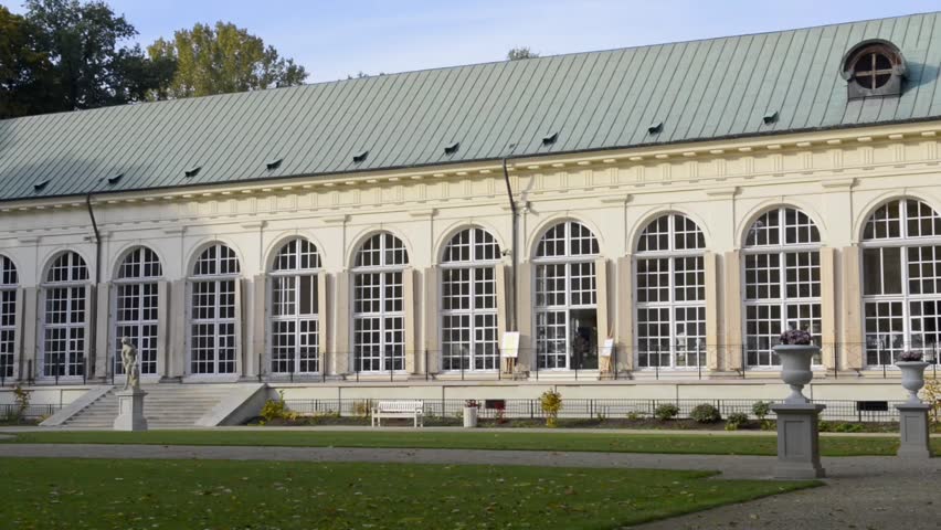 WARSAW, POLAND - OCTOBER 11: Panoramic view of old orangery (built in 1860) in Lazienki park in Warsaw, Poland on October 11, 2013 in Warsaw, Poland