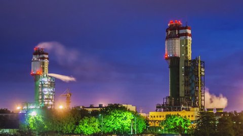 Night view of a plant for the ammonia production timelapse