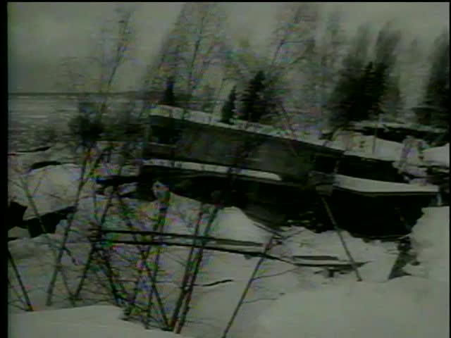 Open ground outside Anchorage with great fissures caused by the earthquake, Prince William Sound region, Alaska circa 1964-MGM PICTURES, UNIVERSAL-INTERNATIONAL NEWSREEL, USA, filmed in 1964
