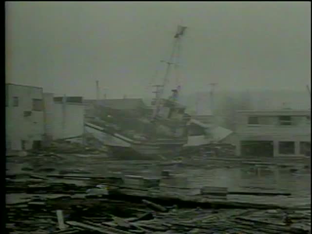 Damage in Kodiak and villages caused by the earthquake and tidal waves, Kodiak Island, Alaska circa 1964-MGM PICTURES, UNIVERSAL-INTERNATIONAL NEWSREEL, USA, filmed in 1964