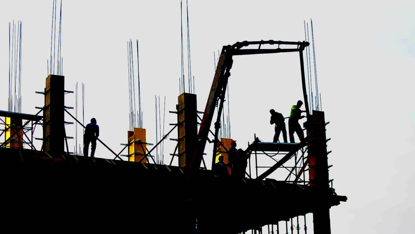 CONSTRUCTION WORKER SILHOUETTE Industry Site Building Development Scaffolding at