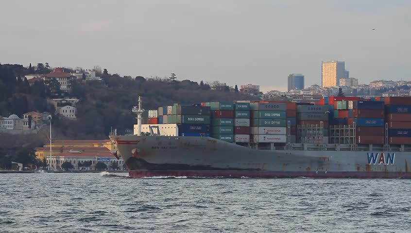 ISTANBUL - MAR 28: Container ship WAN HAI 508 (IMO: 9326419, Singapore) sails
