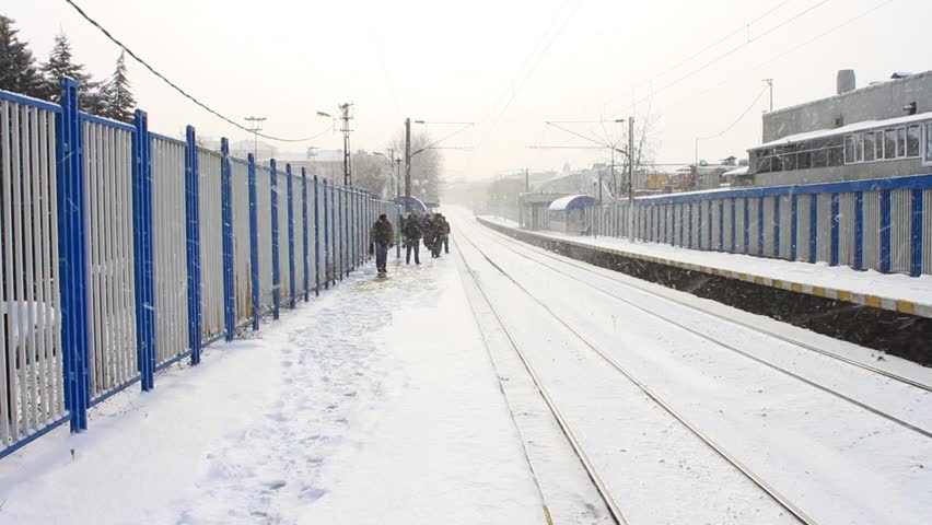 Railway Platform covered by snow on January 31, 2012 in Istanbul. Turkey is
