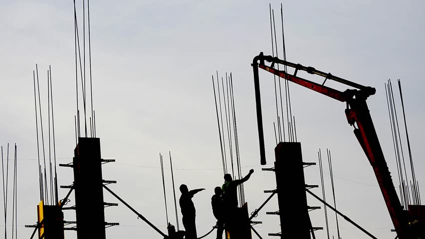 building skyscraper construction site, time lapse silhouette crane working