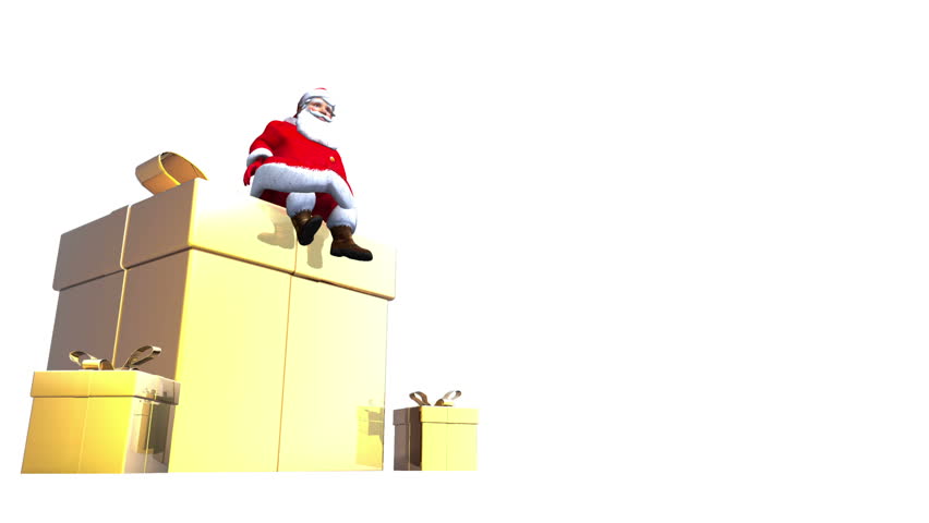 Santa Claus sits on top of a giant Golden present box. Comes with Alpha Matte