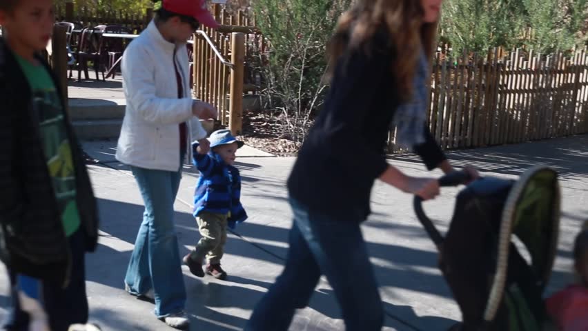 A mother and her toddler walking around the zoo