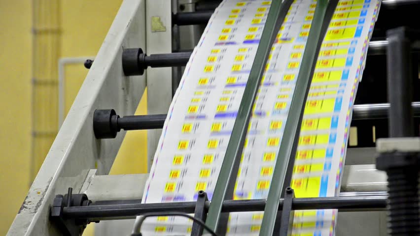 Printing house. - Stock Video. Conveyor belts on offset press machine, newspaper