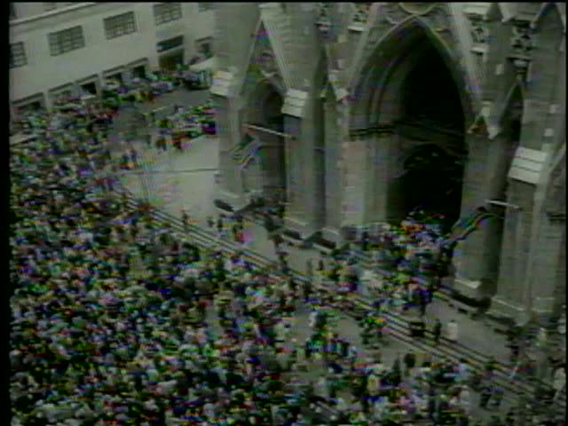 People walk out from St. Patrick