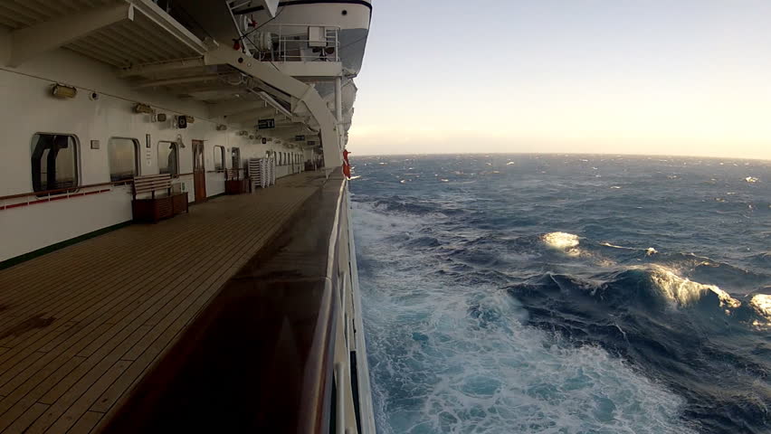 The passing ocean viewed from a cruise ship