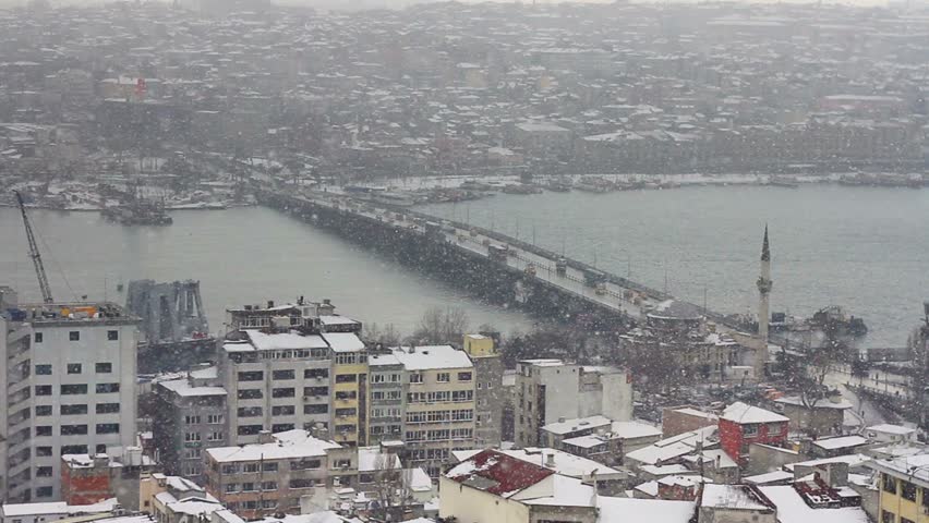 Goldenhorn in heavy snowfall, Istanbul, Turkey
