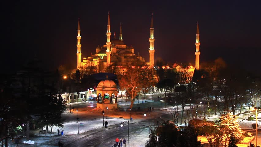 Blue Mosque, Sultanahmet Square at Winter Night