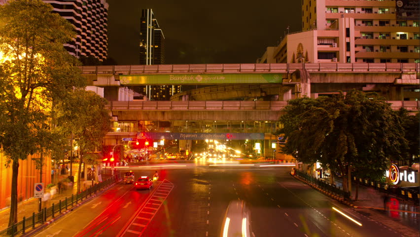 BANGKOK, THAILAND - NOVEMBER 8, 2013: Time lapse of busy traffic at night