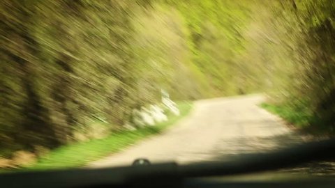 Mountain road: Rally Racing car inside windshield view