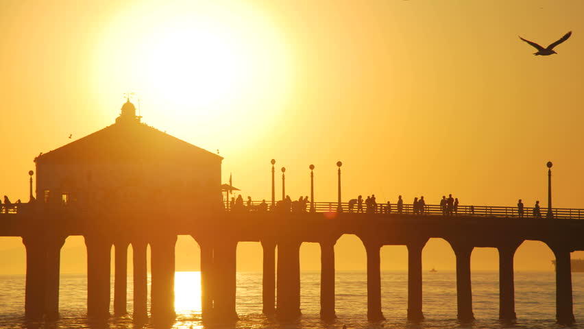 Time-lapse sunset over Manhattan Beach Pier, California