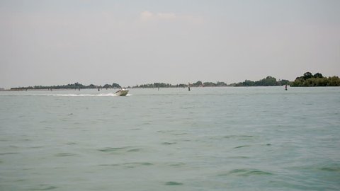 White boat in Venice lagoon