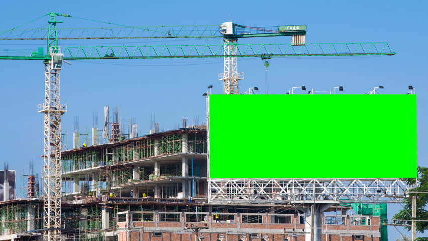 time lapse construction site and big billboard green color