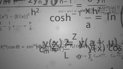 Animation presents drawing mathematical formulas on notebook sheet background.