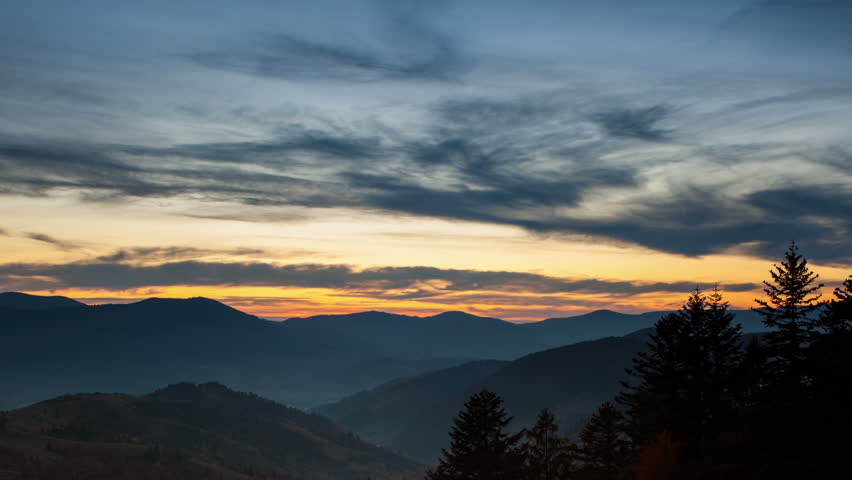Sunset in Carpathian mountains, 4k