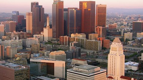 Los Angeles, California, USA - March 22, 2012: Aerial shot of downtown Los Angeles at sunset