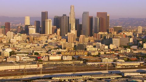 Los Angeles, California, USA - March 22, 2012: Aerial shot of downtown Los Angeles at sunrise