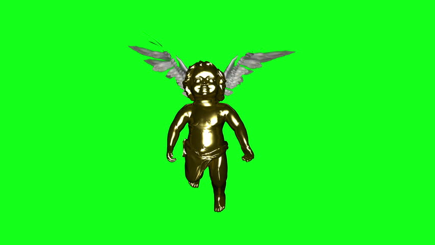 Golden Cherub flapping wings loop. Green Screen.