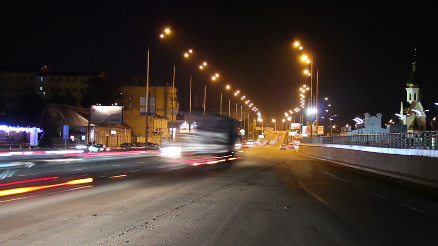 City highway time lapse, longs traces from cars lights, night