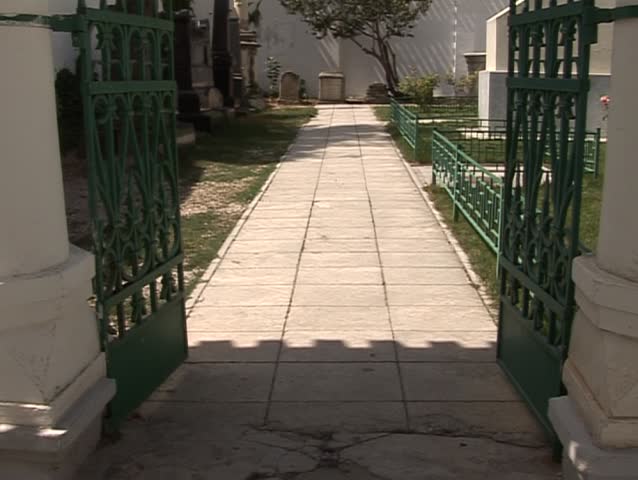 The road runs to an old Jewish cemetery. Gates.