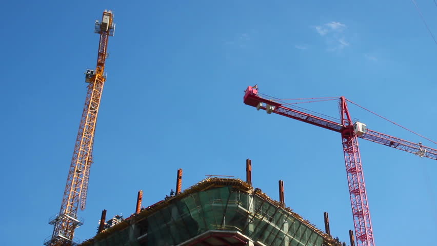 Building construction site day timelapse cranes work build floor