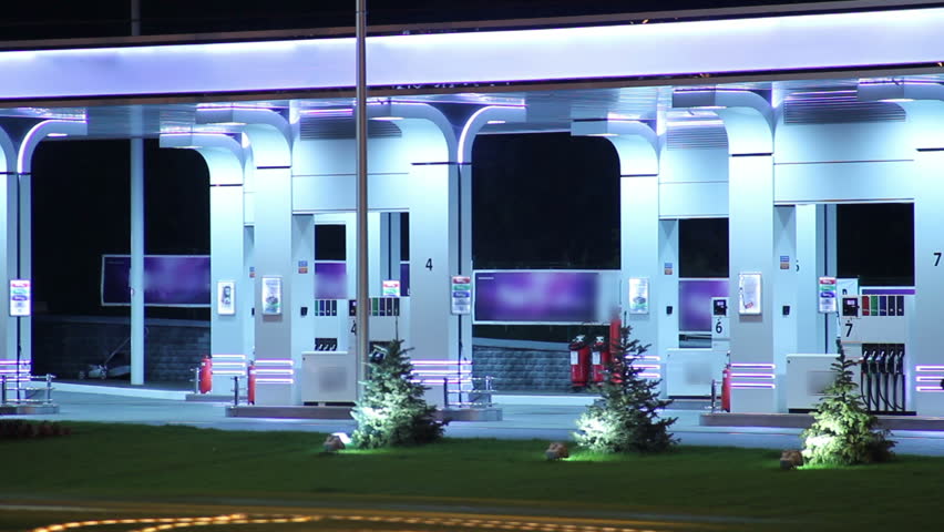 Gasoline station time lapse, fueling cars, petrol selling point