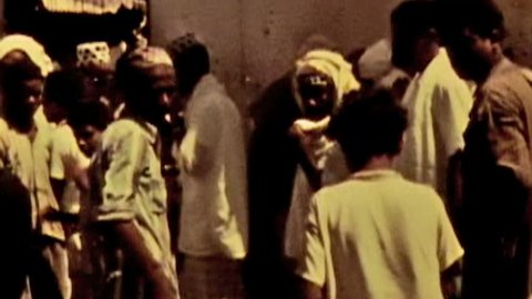 ADEN PROTECTORATE, CIRCA 1960: Public market vintage film HD. One of a kind private owned vintage and historic 8mm film. Today the territory forms part of the Republic of Yemen.