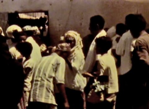 ADEN PROTECTORATE, CIRCA 1960: Public market vintage film. British Aden Protectorate in southern Arabia.  One of a kind private owned vintage and historic 8mm film. Republic of Yemen.