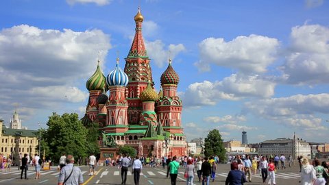 People around Saint Basil's Cathedral, Moscow, Russia