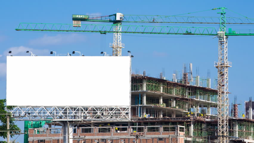 time lapse construction site and big billboard white color