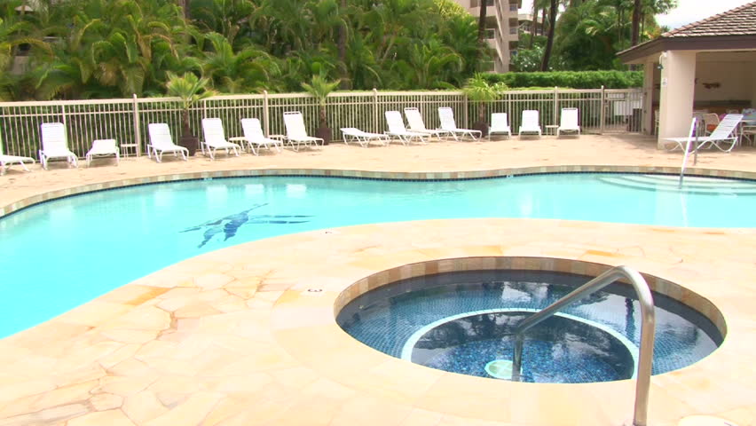 Swimming pool and hot tub at tropical island resort in Hawaii.
