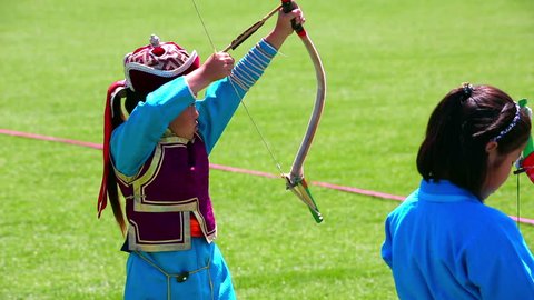 ULAANBAATAR, MONGOLIA - JULY 2013: Naadam Festival Archery Tournament