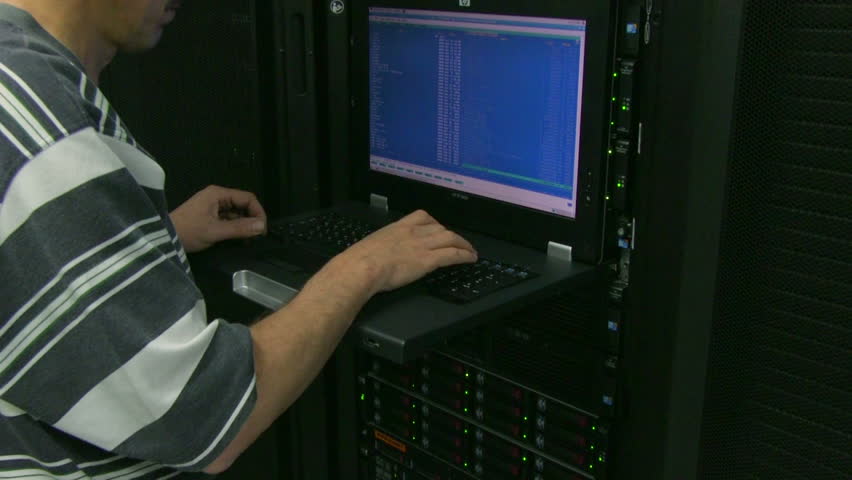 Man working in server room