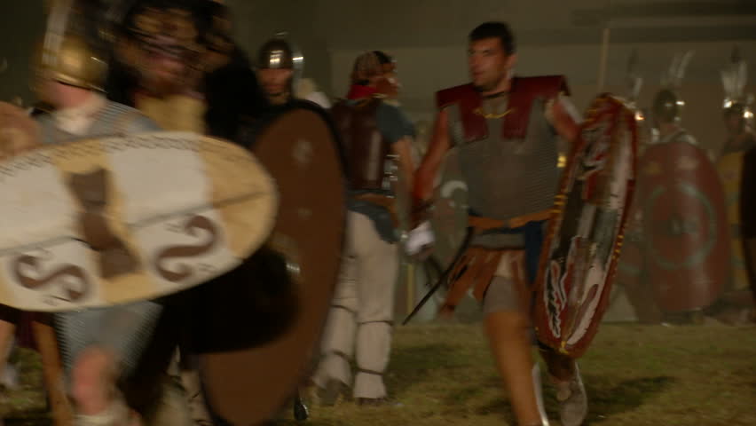 AQUILEIA - JUNE 22: Reenactment of the night attack by gaulish warriors against