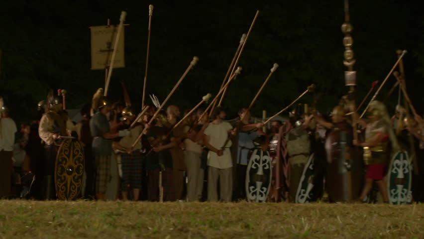 AQUILEIA - JUNE 22: Reenactment of the night attack by gaulish warriors against