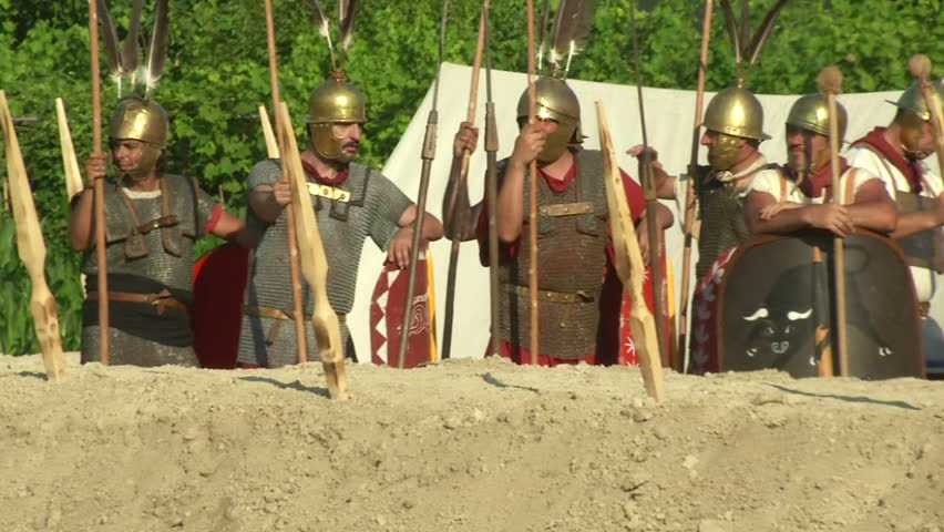 AQUILEIA - JUNE 23: Roman legionaries during the reenactment of the battle of
