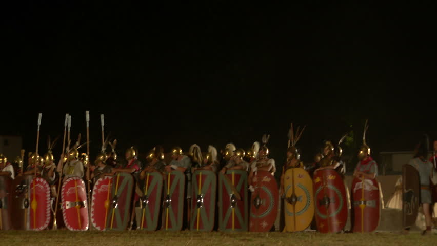 AQUILEIA - JUNE 22: Roman legionaries during the reenactment of the battle of