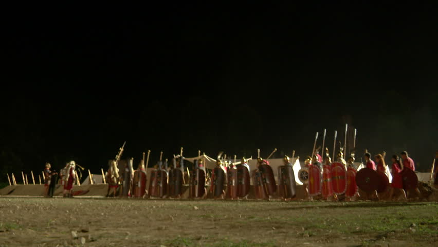 AQUILEIA - JUNE 22: Roman legionaries during the reenactment of the battle of
