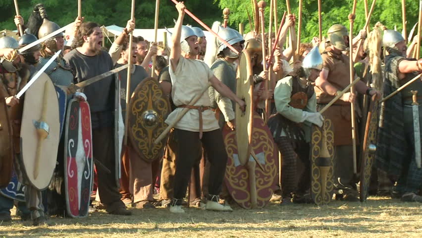 AQUILEIA - JUNE 23: Gaulish warriors during the reenactment of the battle of