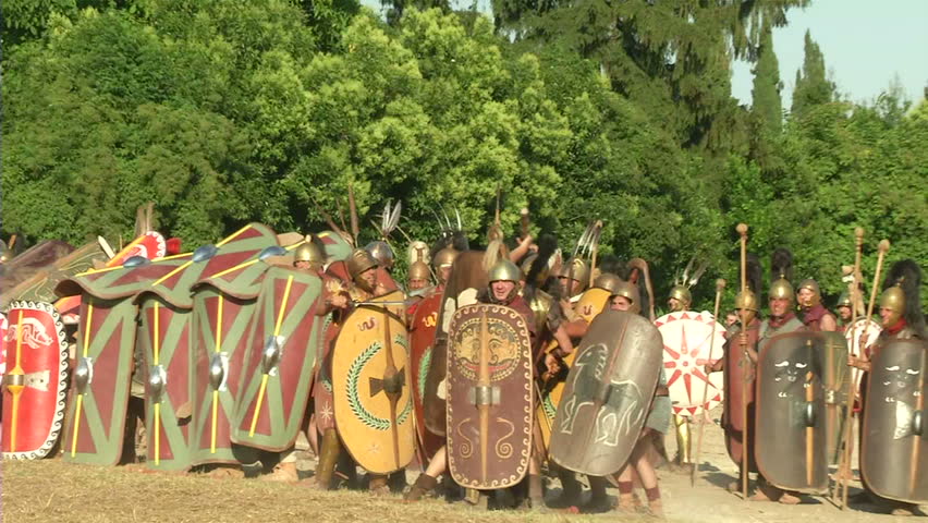 AQUILEIA - JUNE 23: Reenactment of the final attack by gaulish warriors against