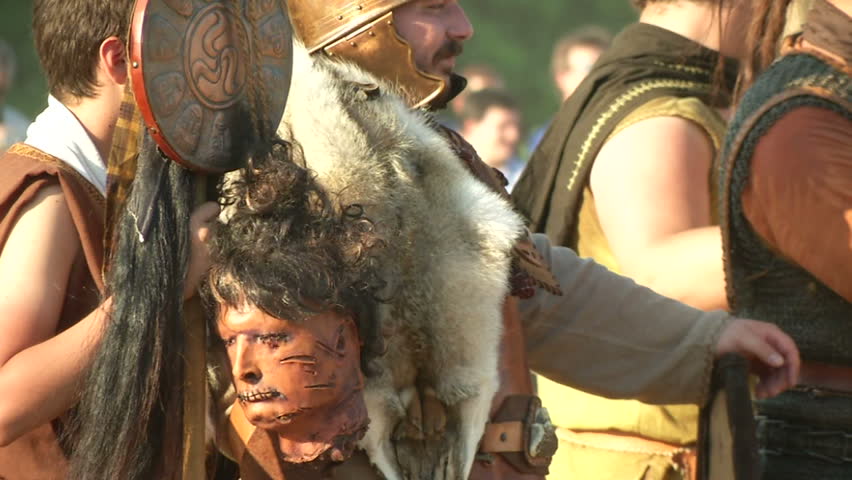 AQUILEIA - JUNE 23: Reenactment of the final attack by gaulish warriors against