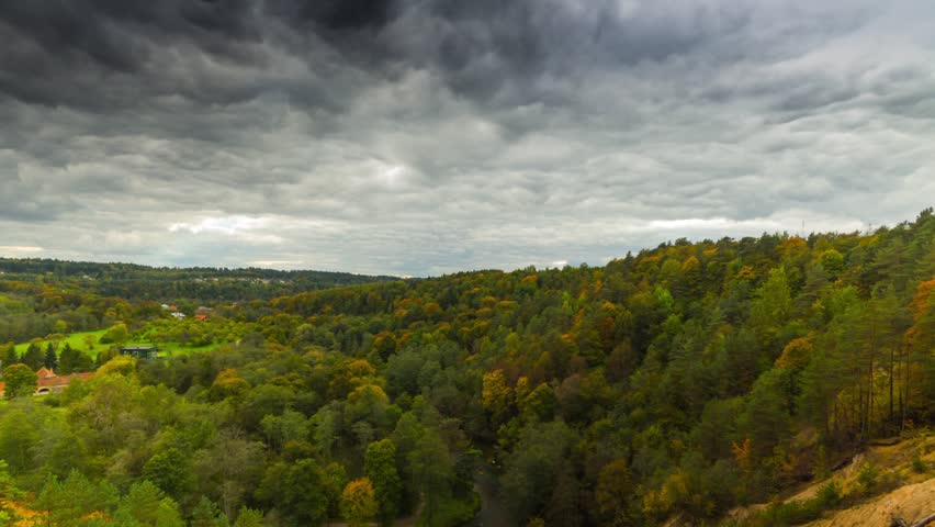 autumn landscape, time-lapse, pan