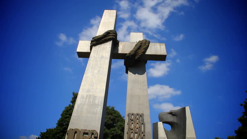 large crosses in poznan poland commemorating the 1956 protests and subsequent Polish protests against the Communist political system upshot.