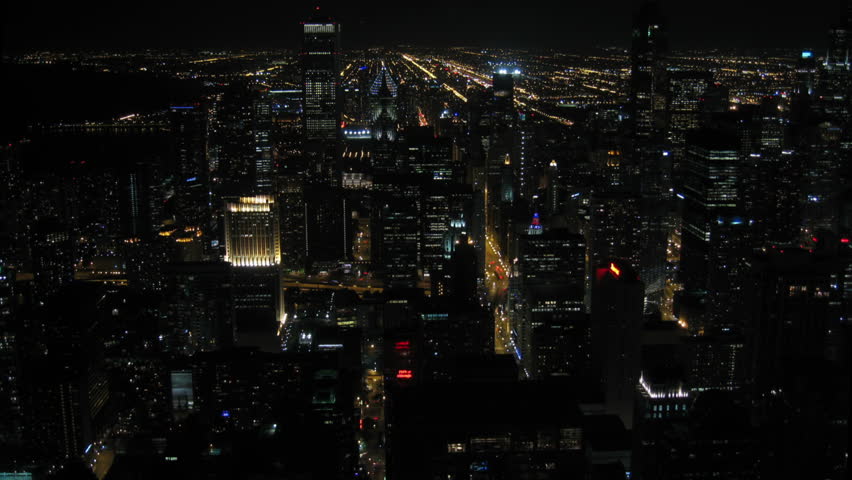 Chicago Night Skyline Timelapse 3. Chicago skyline at night. Shot in time-lapse,