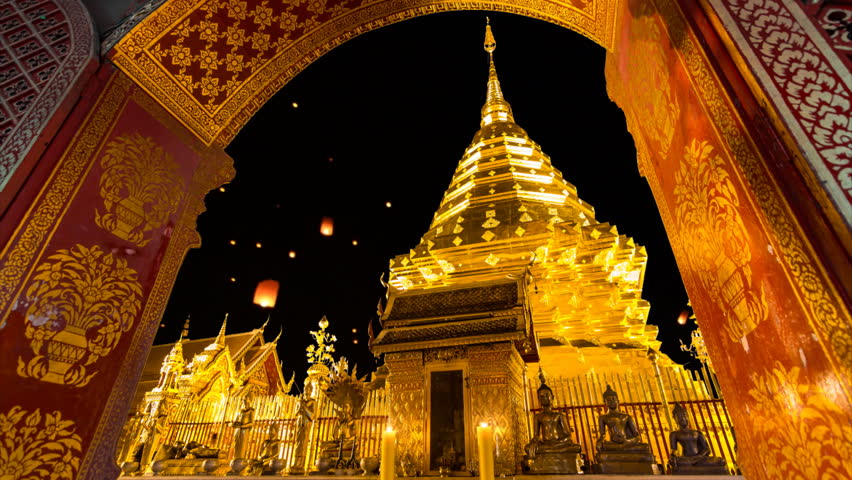 Wat Phra That Doi Suthep Famous Temple of Chiang Mai Thailand (and fire lantern